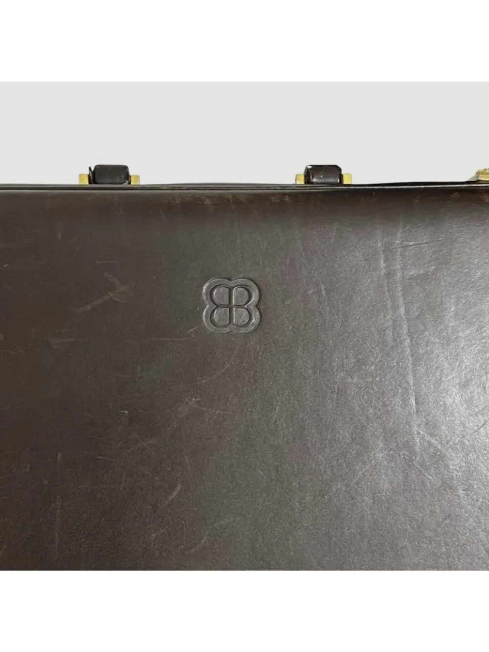 VTG Balenciaga Paris Brown Leather Attache Briefcase Hard Case BB Logo 16”